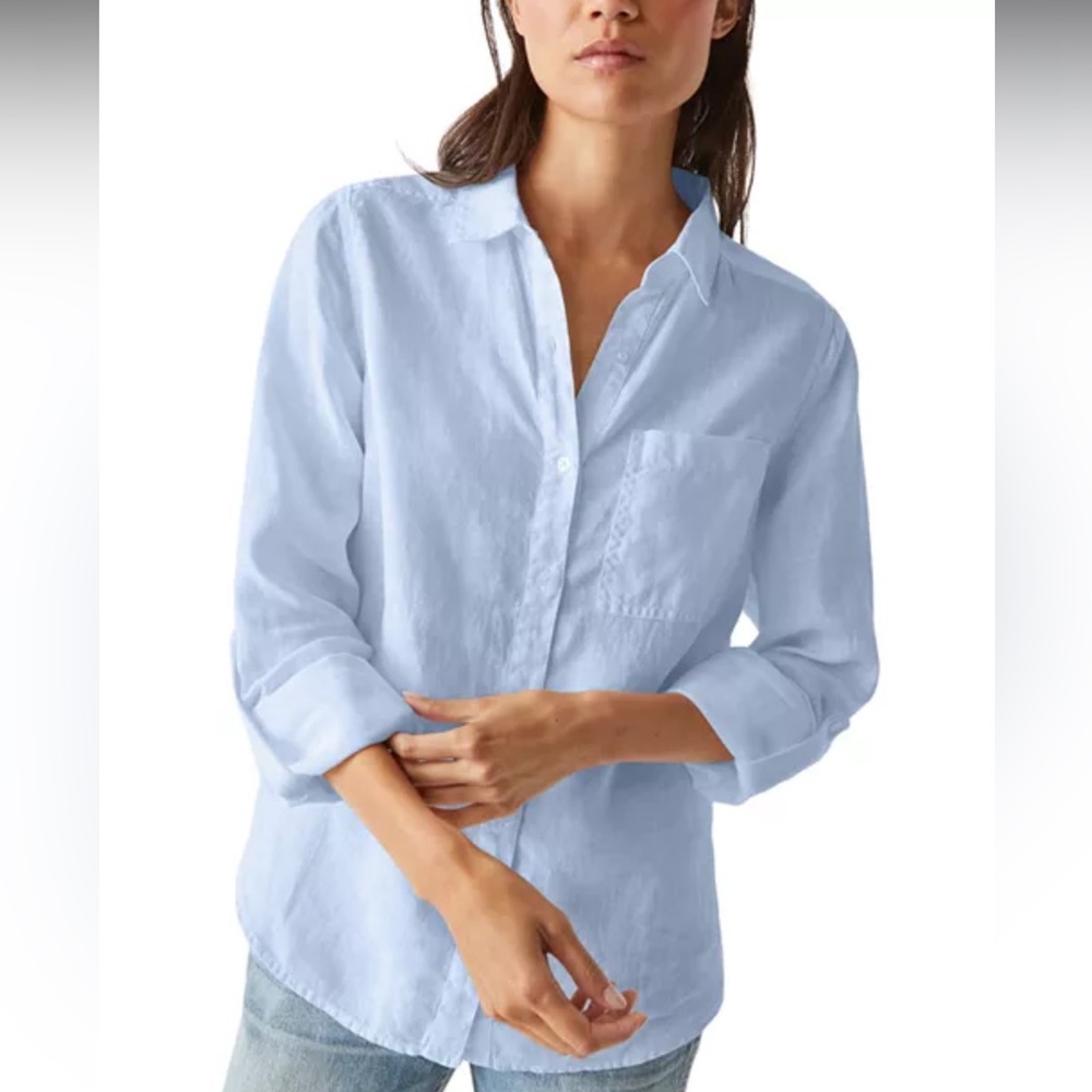 Michael Stars Linen Sky Blue Button-Down Shirt NWT